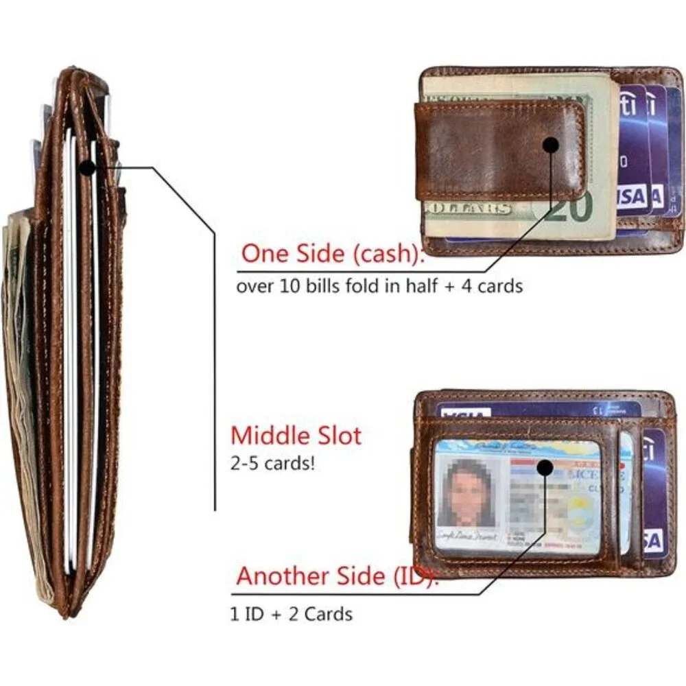 Money Clip RFID Front Pocket Wallet Men Leather Slim Minimalist Wallet,Brown‎